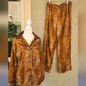 Chaps Leopard Satin Pajama Set